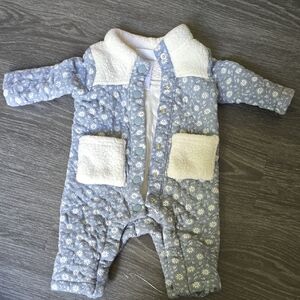Cozy Blue and White Snowflake Baby One Piece